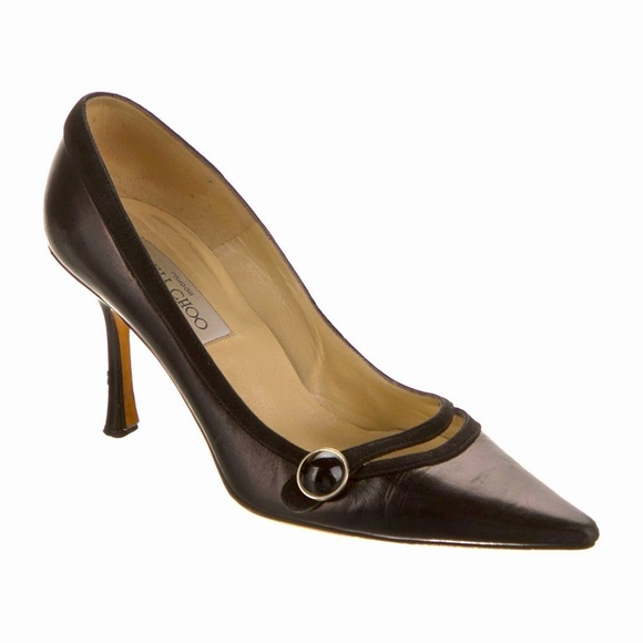 Jimmy Choo black leather suede trump pointed toe pumps size 36